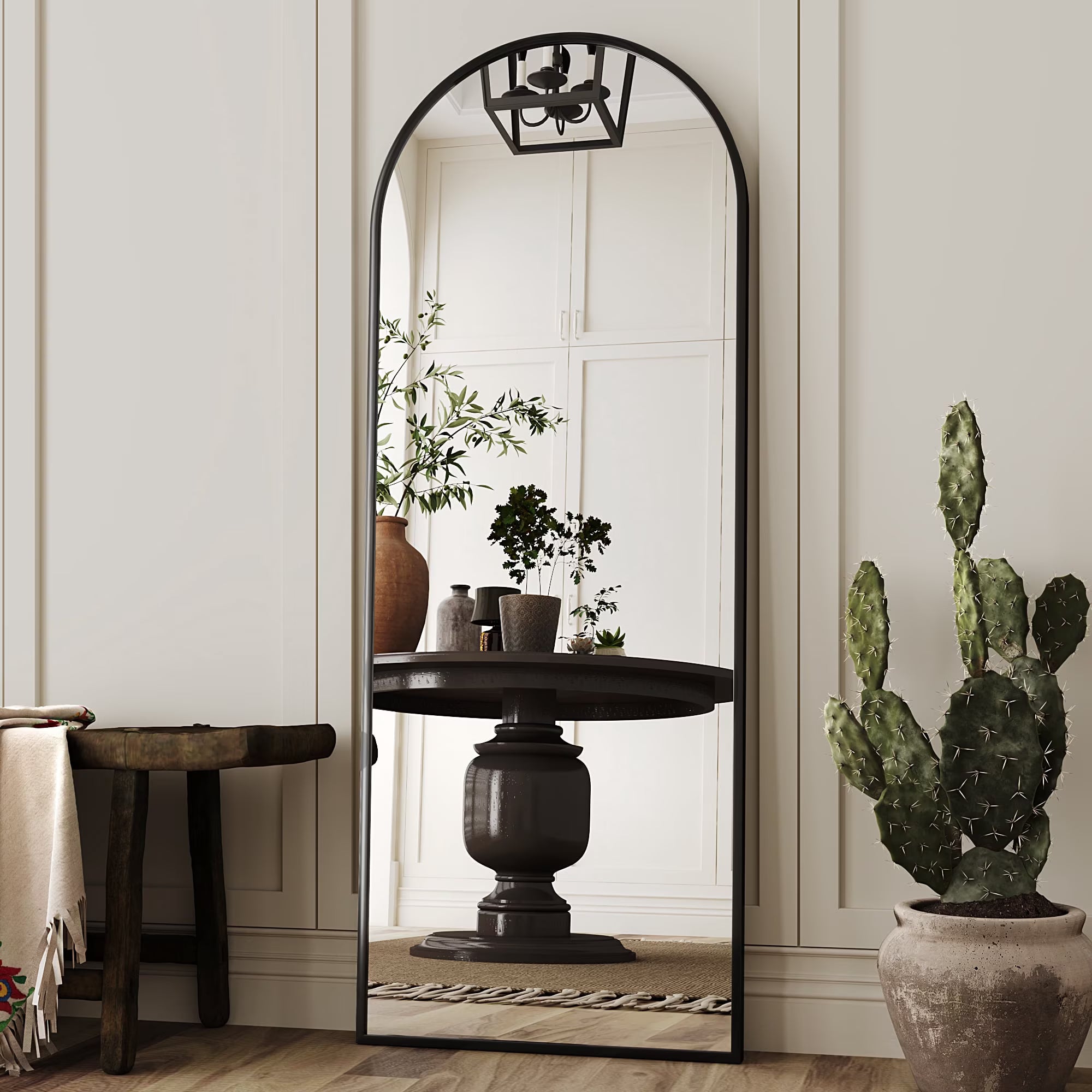 Antok 58"x21" Arched Full Length Mirror with Stand - Black Frame Standing Floor Mirror, Full Body Mirror, Shatterproof, Freestanding/Wall Mount, for Bedroom, Dressing Room