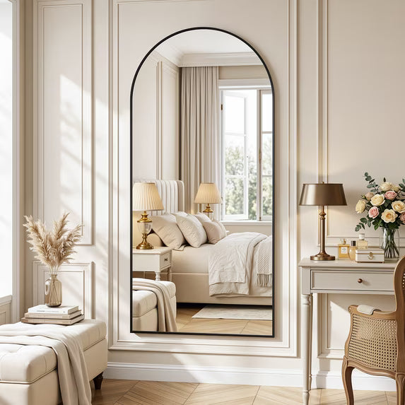 Antok Arched Full Length Mirror 71"x32", Standing Floor Mirror with Black Frame, Durable Anti-Shatter Glass, Freestanding/Wall Mountable for Bedroom, Living Room, Dressing Room