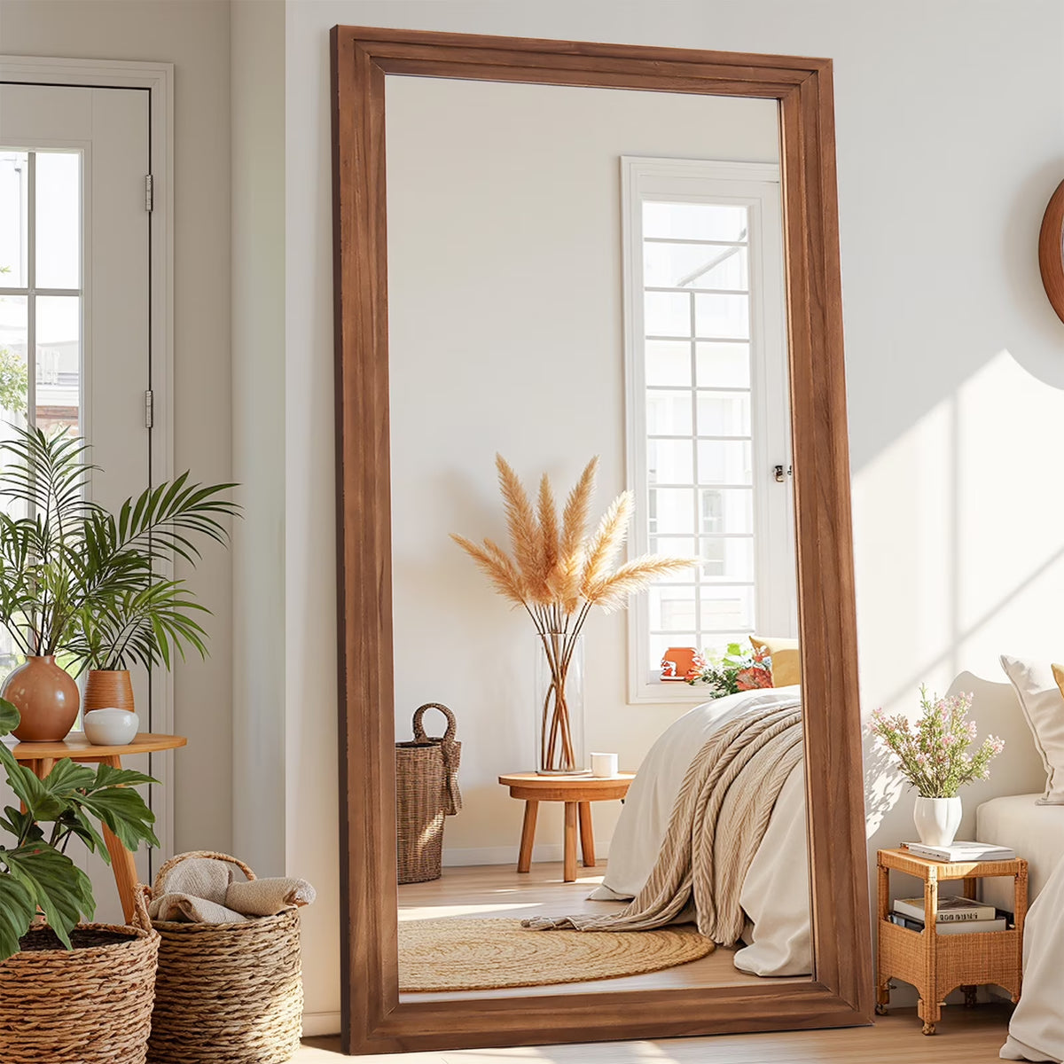 Antok 76"x34" Rectangle Full Length Mirror with Stand, Standing Floor Mirror with Solid Wooden Frame Full Body Mirror, Vintage Brown