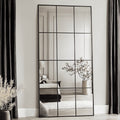 Wall Mirror 36" x 72", Window Pane Grid Mirror Modern Style for Bedroom, Living Room, Bathroom, Rectangular Black Aluminum Framed