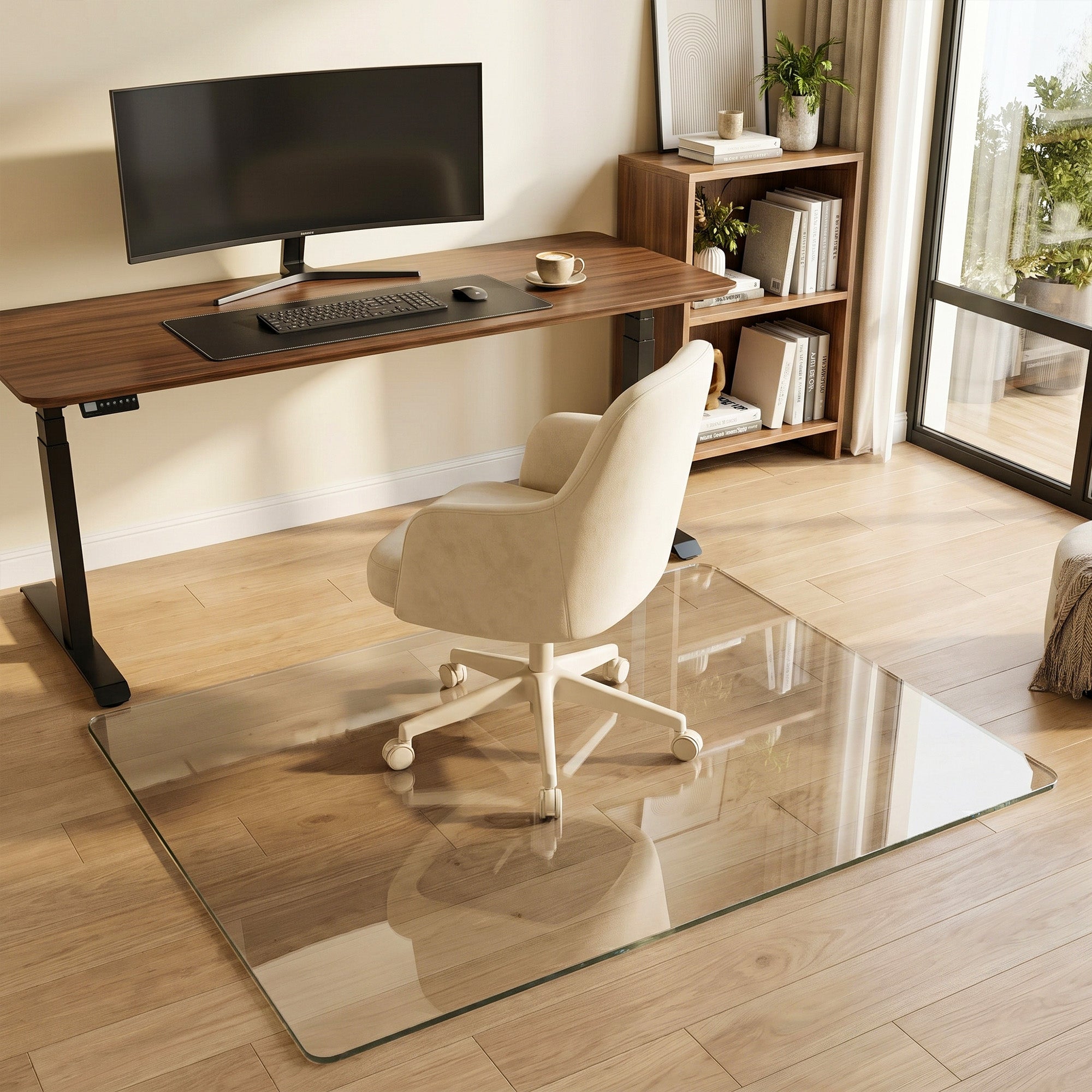 Antok Tempered Glass Chair Mat, 0.2" Heavy Duty & Scratch Resistant Desk Chair Mat, Rounded Corners & Polished Edges for Home, Office