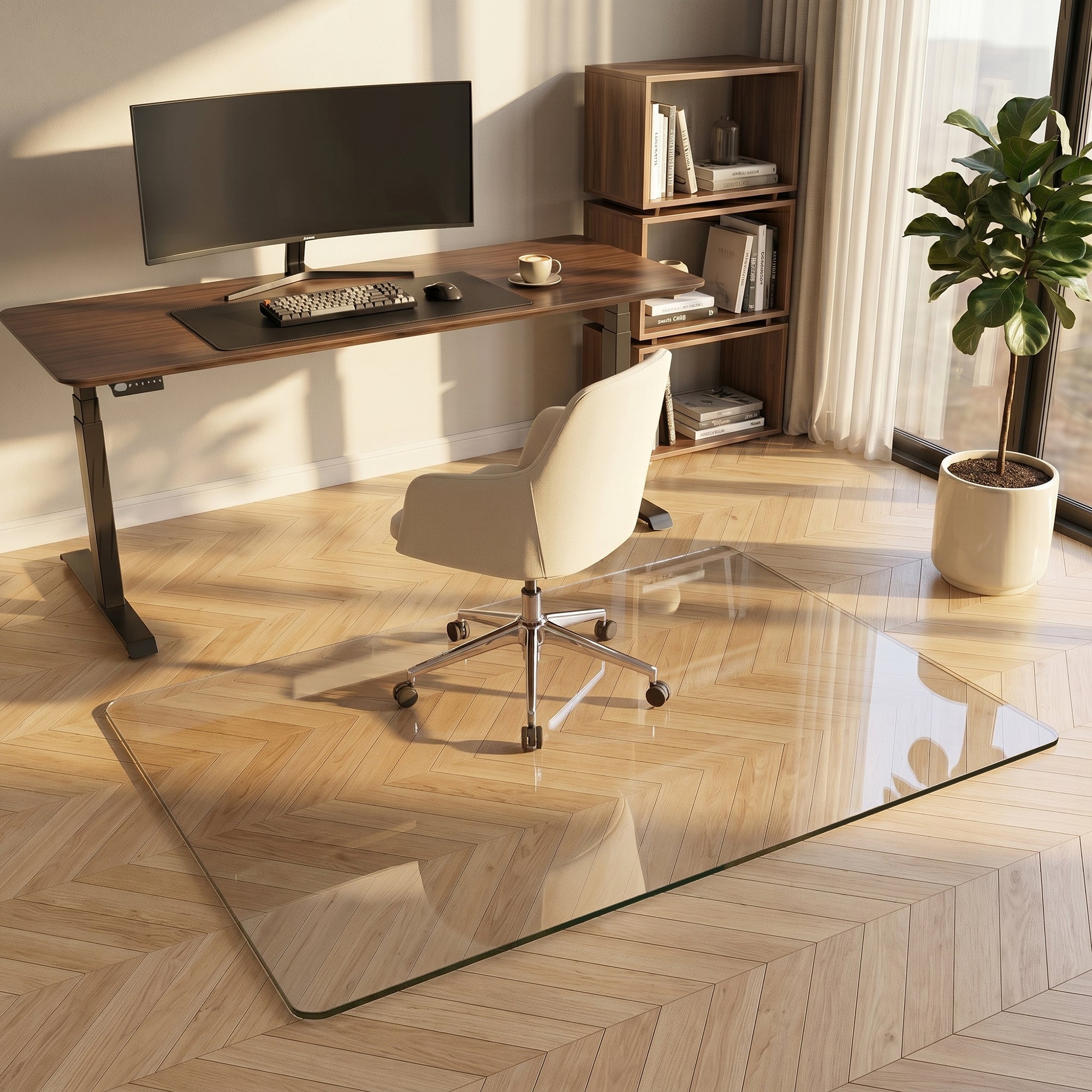 Antok Tempered Glass Chair Mat, 0.2" Heavy Duty & Scratch Resistant Desk Chair Mat, Rounded Corners & Polished Edges for Home, Office