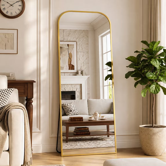 Antok Floor Mirror, Arched Full Body Standing Mirror for Bedroom & Living Room