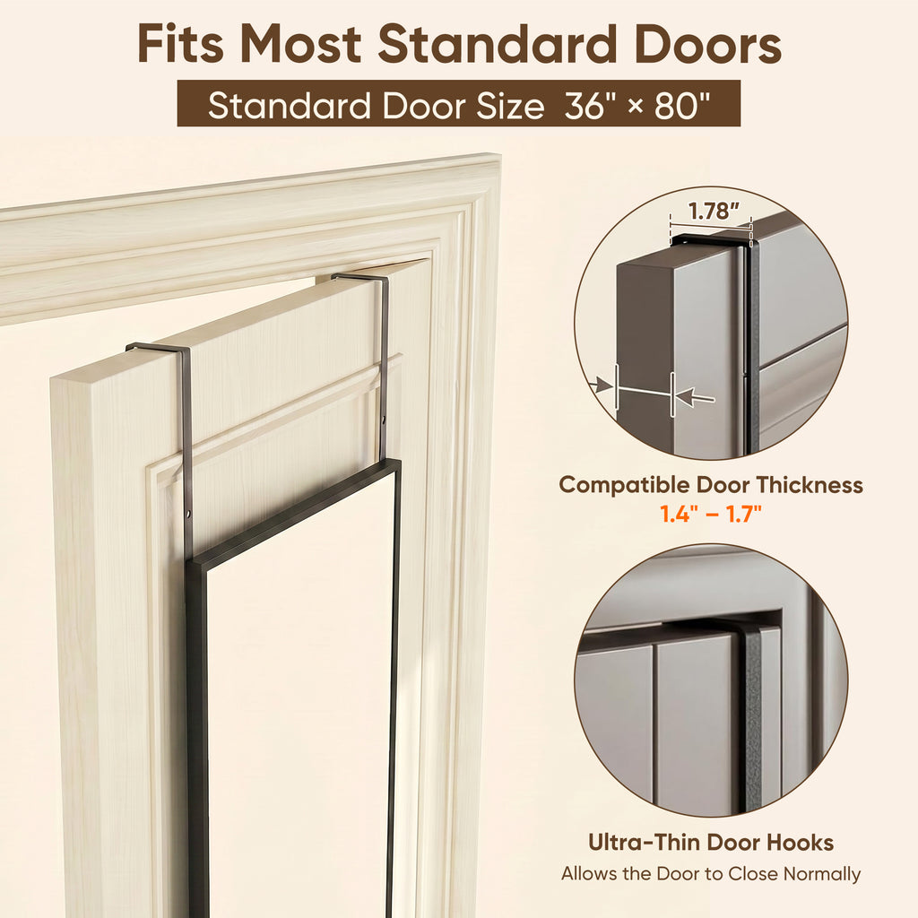 Antok Full Length Door Mirror, Over the Door Mirror with Aluminum Alloy Frame