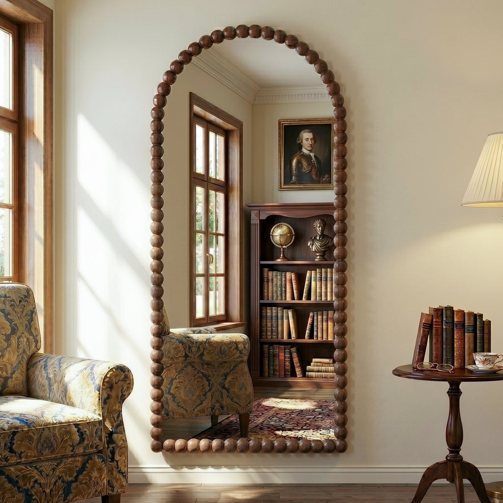 Antok Arched Full Length Mirror, Beaded Metal Frame Floor Mirror