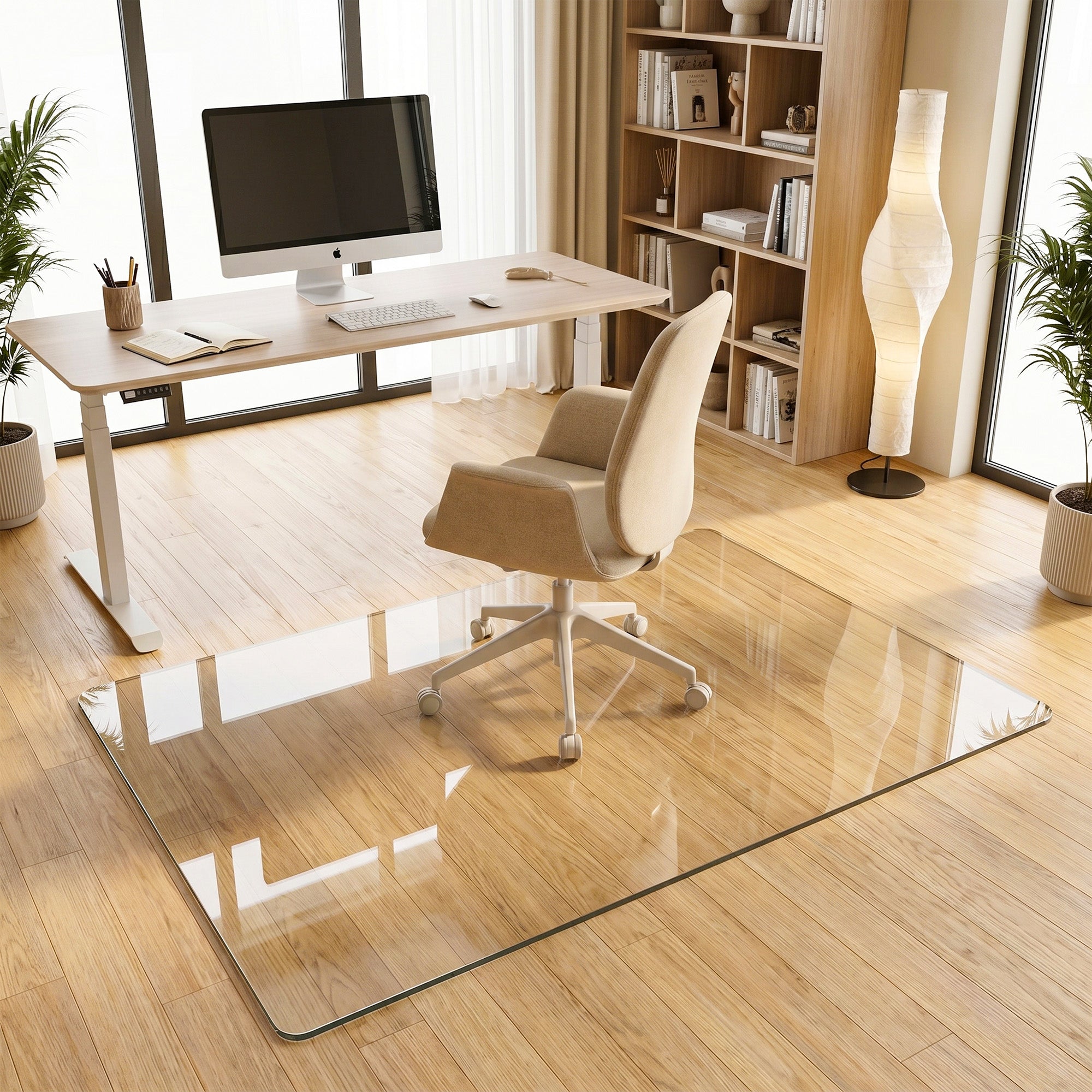 Antok Tempered Glass Chair Mat, 0.2" Heavy Duty & Scratch Resistant Desk Chair Mat, Rounded Corners & Polished Edges for Home, Office
