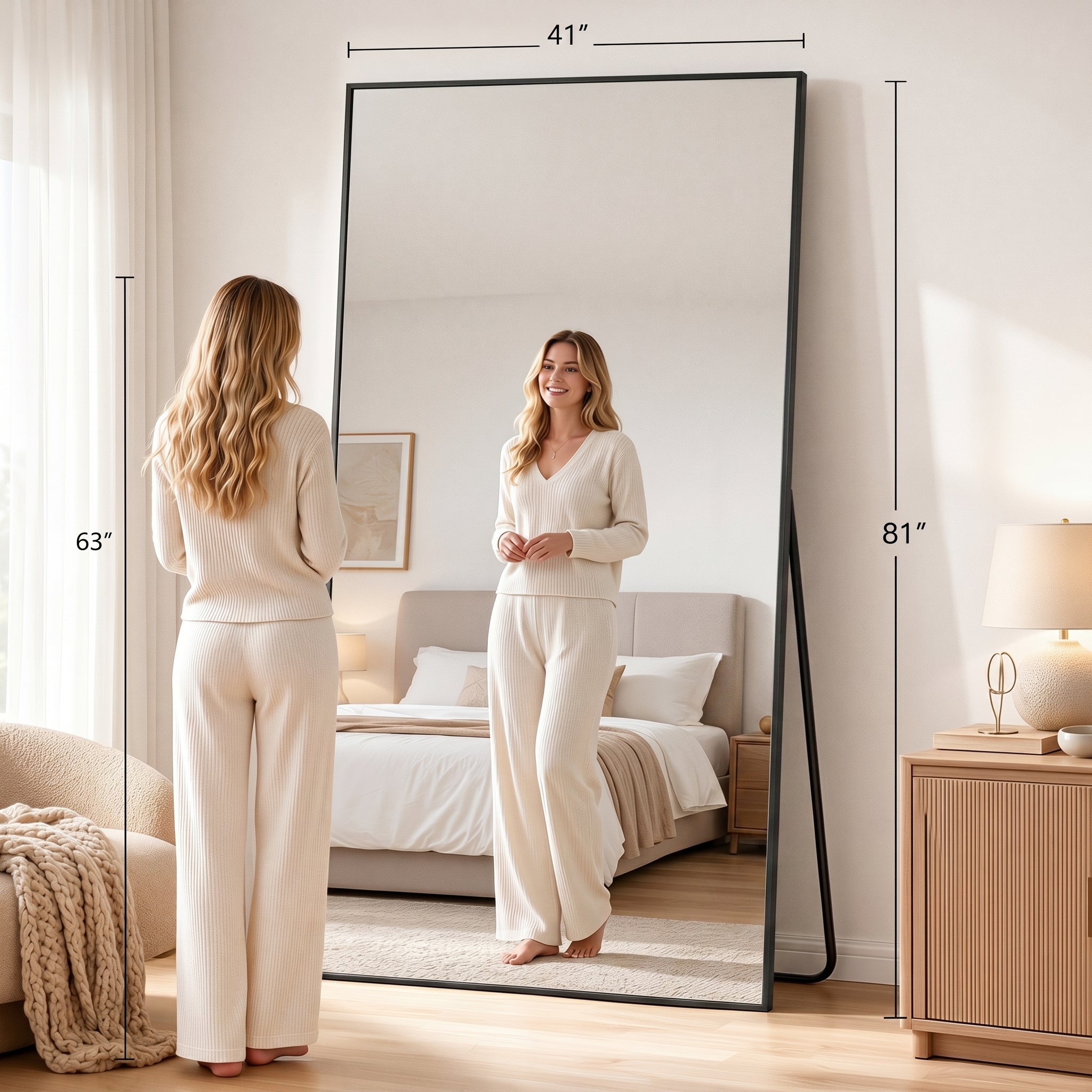 Antok Full Length Mirror, Wall Mounted Hanging Mirror with Aluminum Alloy Frame