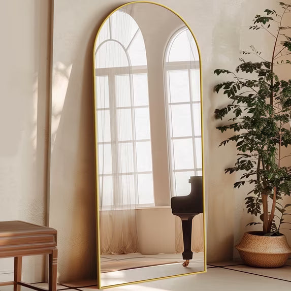 Antok Arched Full Length Mirror 58"x21", Standing Floor Mirror with Gold Frame, Durable Anti-Shatter Glass, Freestanding/Wall Mountable for Bedroom, Living Room, Dressing Room