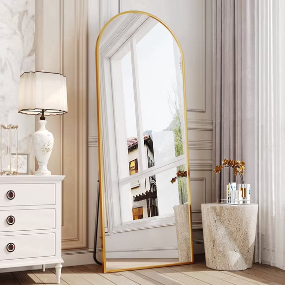 Antok Arched Full Length Mirror 64"x21", Standing Floor Mirror with Gold Frame, Durable Anti-Shatter Glass, Freestanding/Wall Mountable for Bedroom, Living Room, Dressing Room