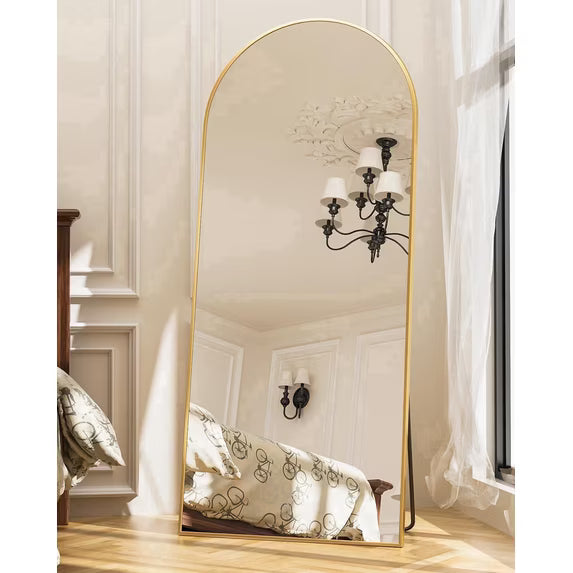 Antok Arched Full Length Mirror 71"x32", Standing Floor Mirror with Gold Frame, Durable Anti-Shatter Glass, Freestanding/Wall Mountable for Bedroom, Living Room, Dressing Room