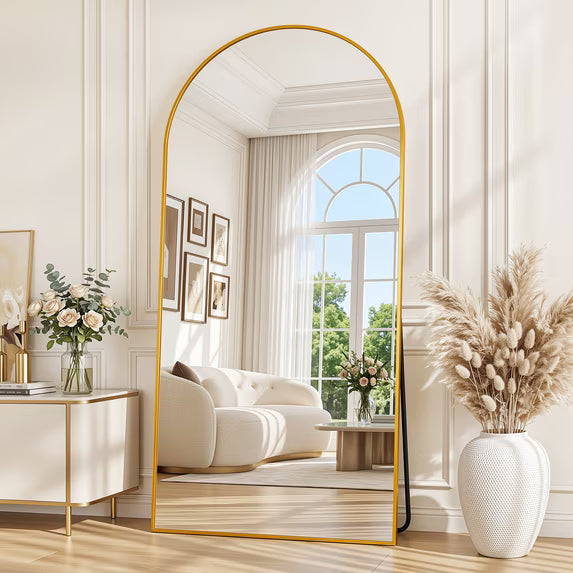 Antok Arched Full Length Mirror 78"x38", Standing Floor Mirror with Gold Frame, Durable Anti-Shatter Glass, Freestanding/Wall Mountable for Bedroom, Living Room, Dressing Room