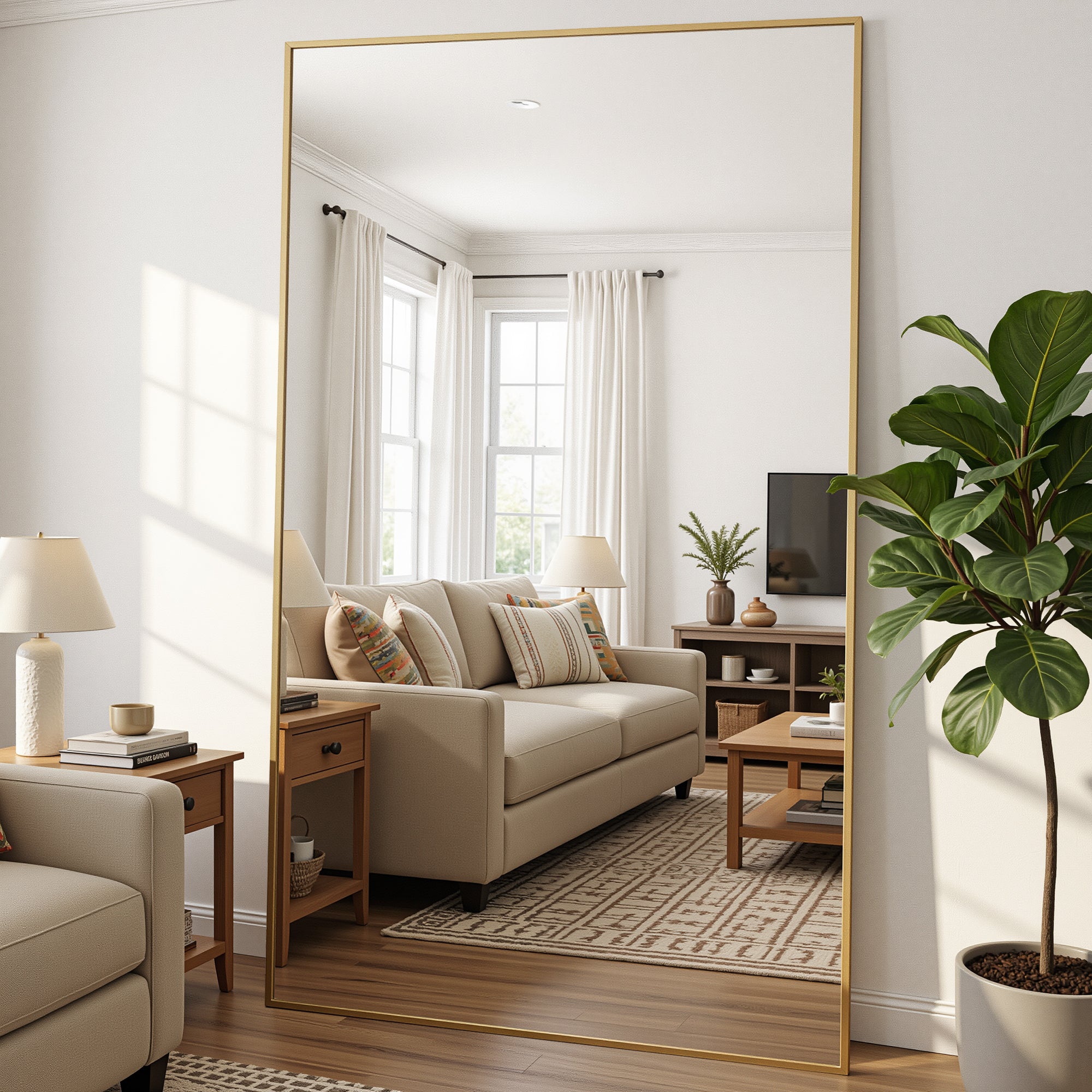 Antok Full Length Floor Mirror, Aluminum Frame, Free Standing/Wall Mount/Leaning for Bedroom, Living Room, Dressing Room