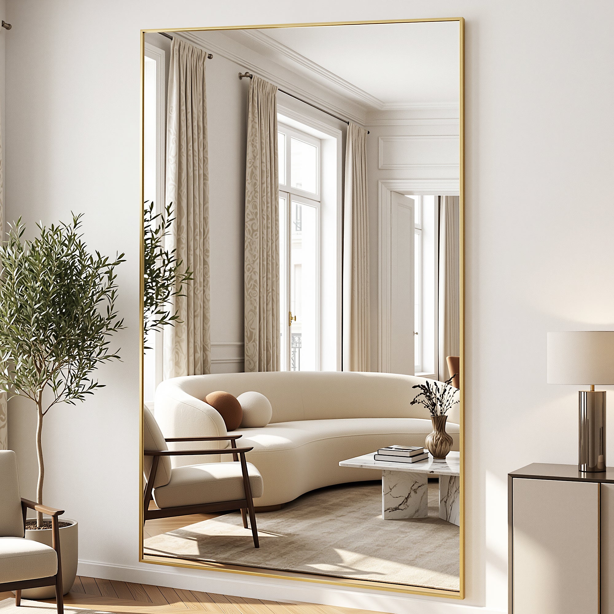 Antok Full Length Floor Mirror, Aluminum Frame, Free Standing/Wall Mount/Leaning for Bedroom, Living Room, Dressing Room