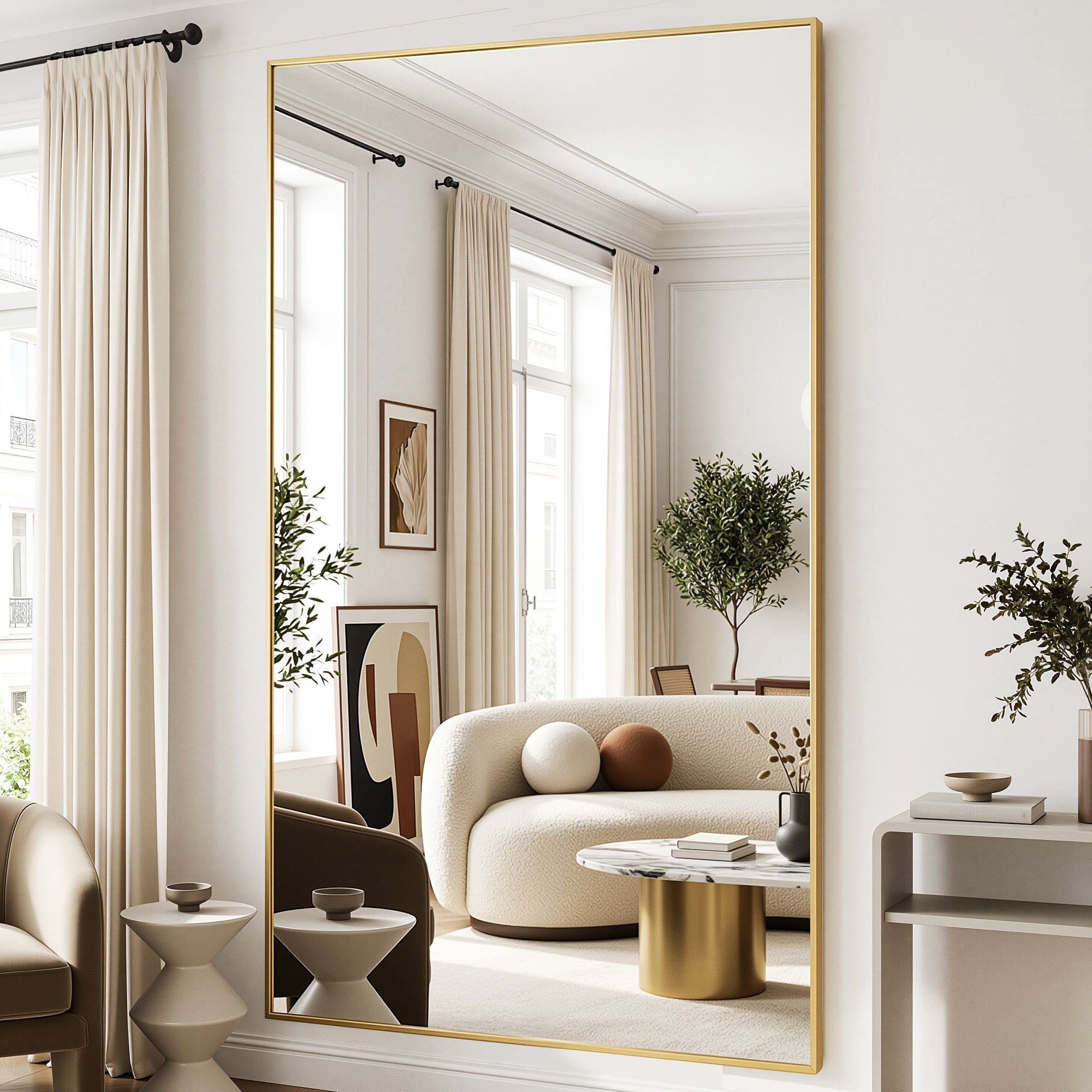 Antok Full Length Floor Mirror, Aluminum Frame, Free Standing/Wall Mount/Leaning for Bedroom, Living Room, Dressing Room