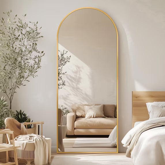 Antok Arched Full Length Mirror 58.3"x18", Standing Floor Mirror with Gold Frame, Durable Anti-Shatter Glass, Freestanding/Wall Mountable for Bedroom, Living Room, Dressing Room