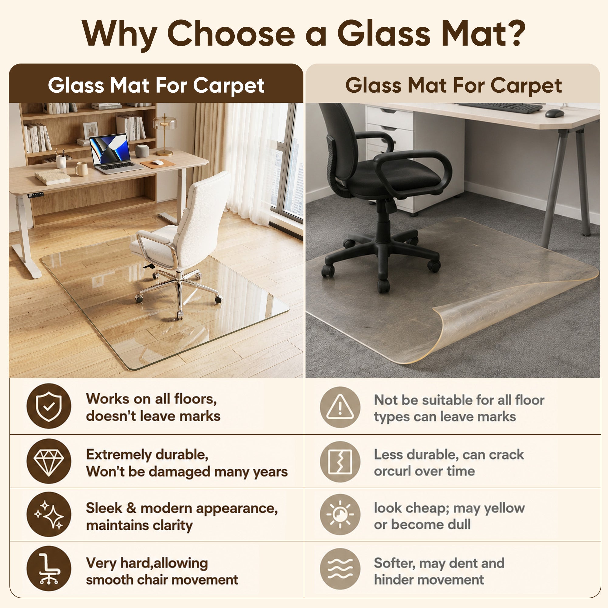 Antok Tempered Glass Chair Mat, 0.2" Heavy Duty & Scratch Resistant Desk Chair Mat, Rounded Corners & Polished Edges for Home, Office