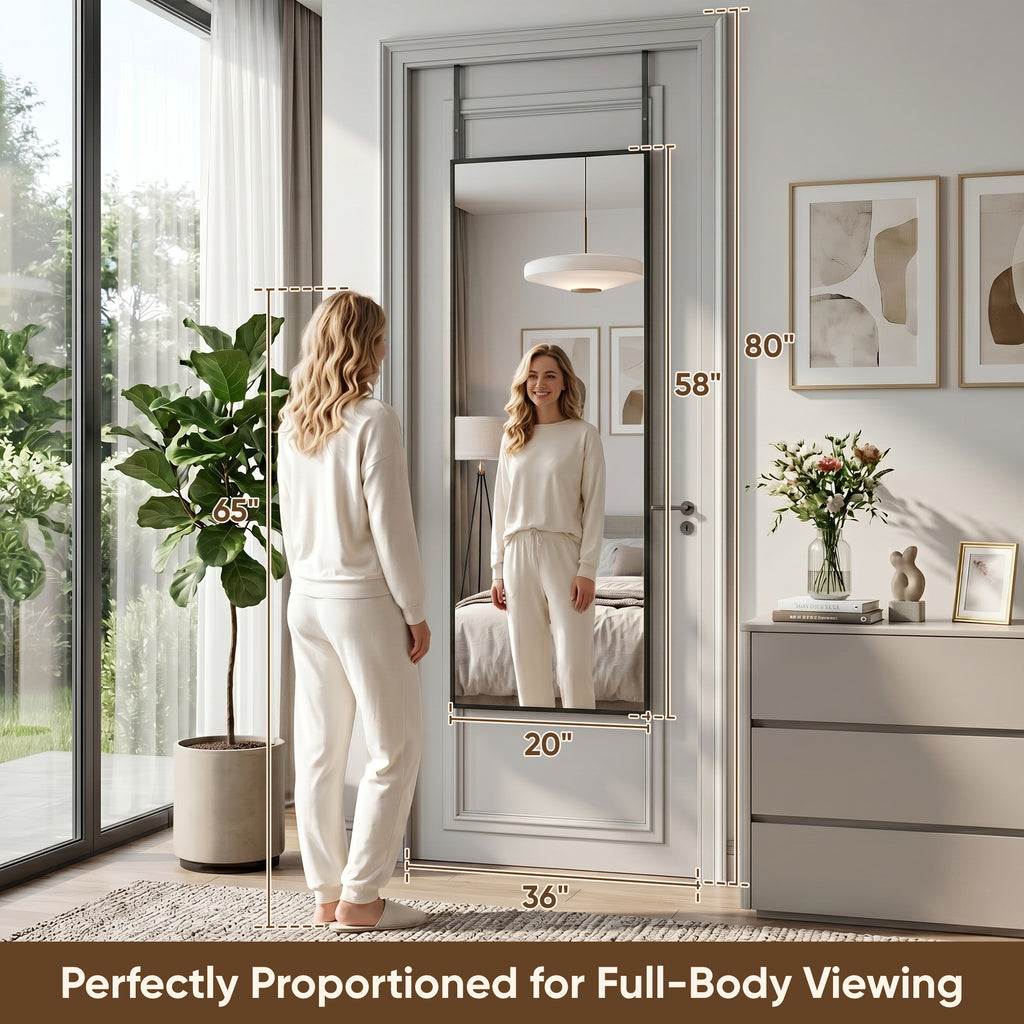 Antok Full Length Door Mirror, Over the Door Mirror with Aluminum Alloy Frame