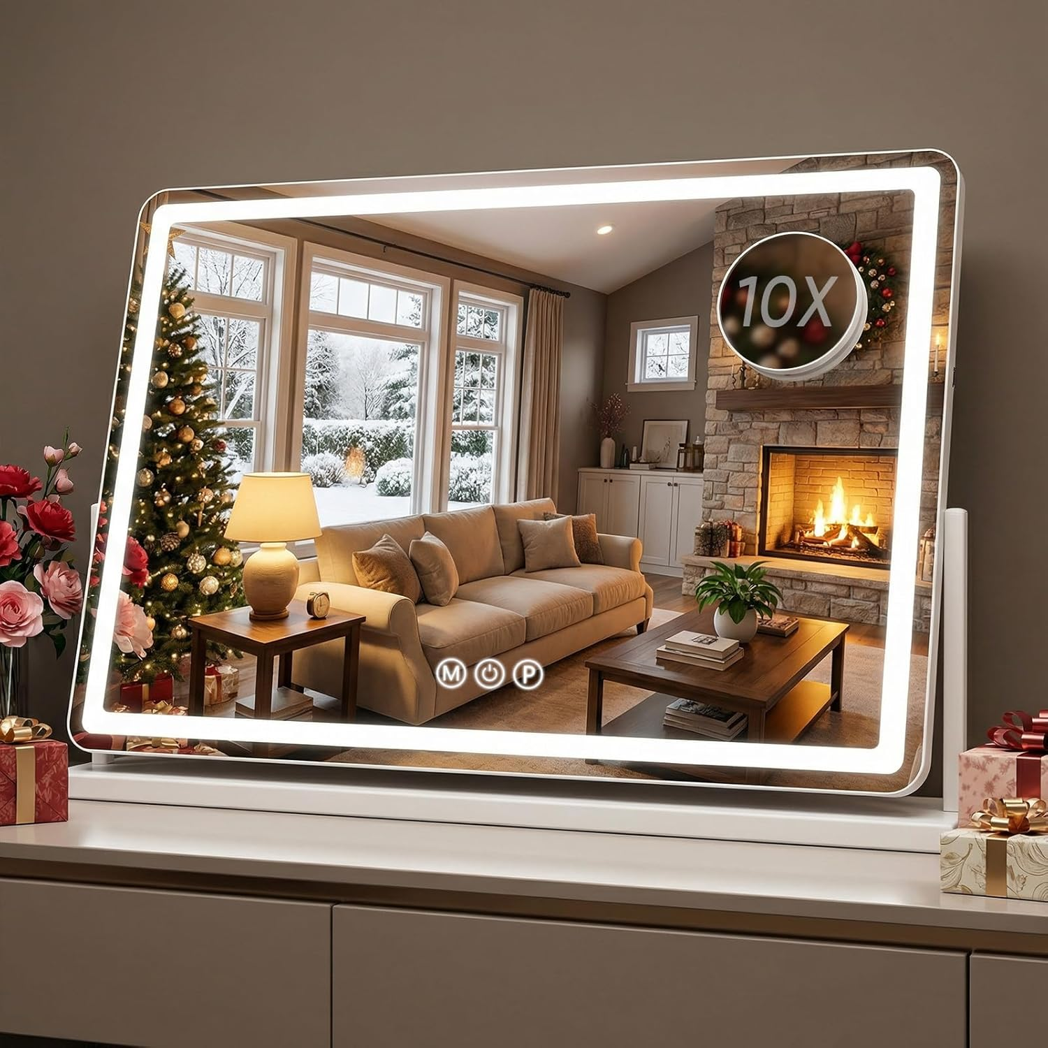 Antok Vanity Mirror with Lights, Lighted Makeup Mirror, Smart Touch, 3 Color Modes and Brightness Adjustable, LED Vanity Mirror with Detachable 10X Magnification, 360° Rotation for Makeup Desk