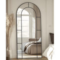 Antok 76"x 34" Arched Full Length Windowpane Mirror Metal Framed Wall Decor Floor Mirror, Black
