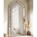 Antok 81"x 41" Arched Full Length Windowpane Mirror Metal Framed Wall Decor Floor Mirror, Bronze