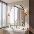 Antok 40"x30" Arched Rectangular Wall Mirror, Metal Framed Bathroom Vanity Mirror, Black