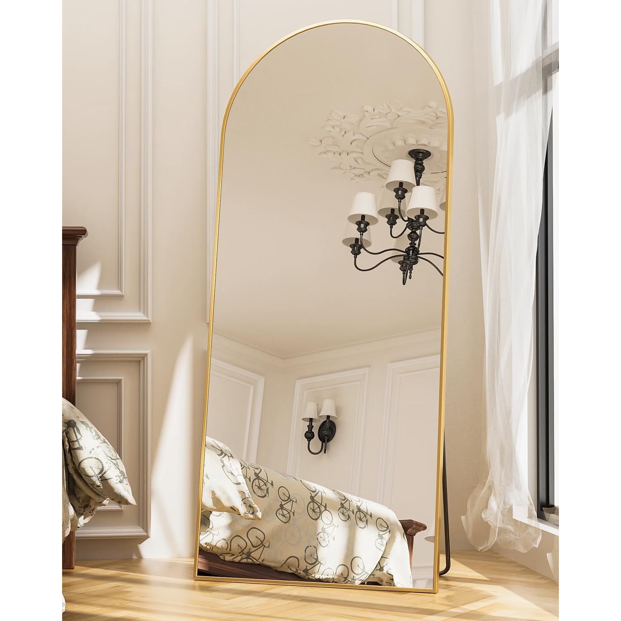 Antok 71"x32" Arched Full Length Mirror with Stand - Gold Frame Standing Floor Mirror, Full Body Mirror, Shatterproof, Freestanding/Wall Mount, for Bedroom, Dressing Room