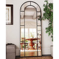 Antok 71"x 28" Arched Full Length Windowpane Mirror Metal Framed Wall Decor Floor Mirror, Black