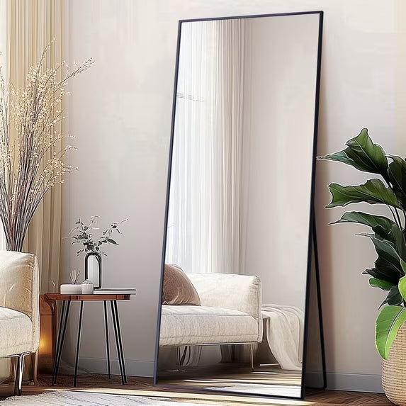 Antok Full Length Floor Mirror Rectangle Floor Standing Tall Mirror with Aluminum Frame, Leaning, Wall Mounted or Freestanding