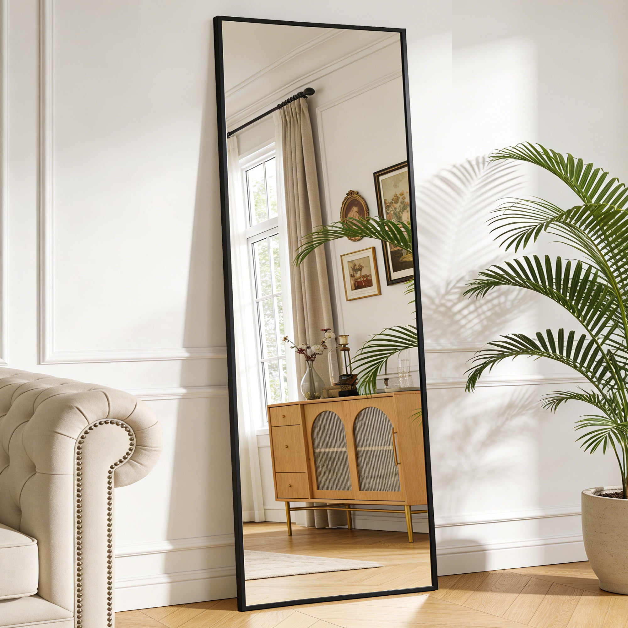 Antok Full Length Floor Mirror, Aluminum Frame, Free Standing/Wall Mount/Leaning for Bedroom, Living Room, Dressing Room