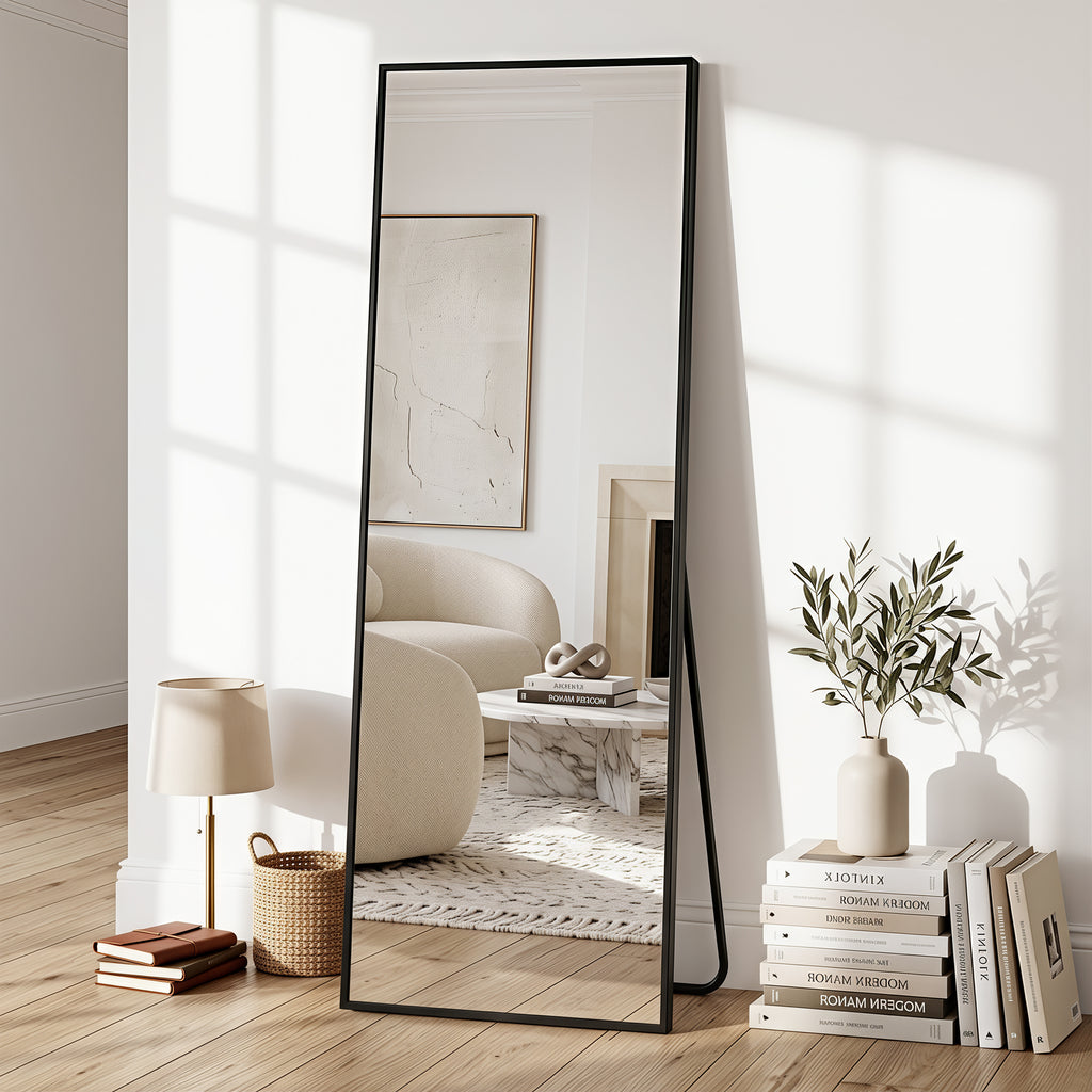 Antok Full Length Floor Mirror Rectangle Floor Standing Tall Mirror with Aluminum Frame, Leaning, Wall Mounted or Freestanding