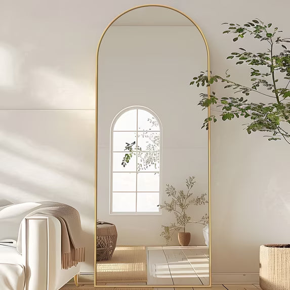 Antok Arched Full Length Floor Mirror 58"x18.1" Full Body Mirror with Stand, for Bedroom, Living Room, Cloakroom, Gold