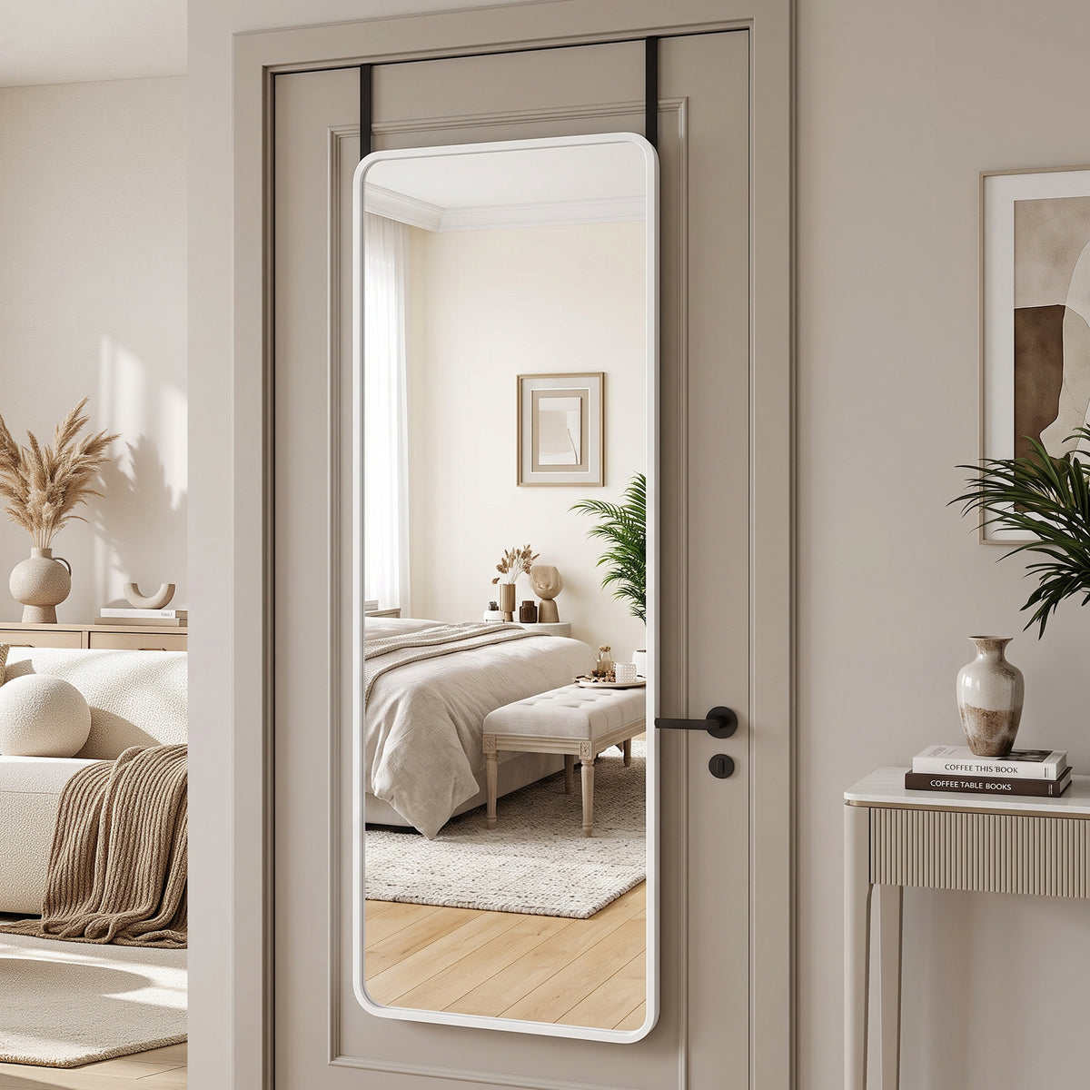 Antok Full Length Mirror, 3-in-1 Over The Door Mirror, Freestanding, Leaning & Wall Mount Full Body Mirror
