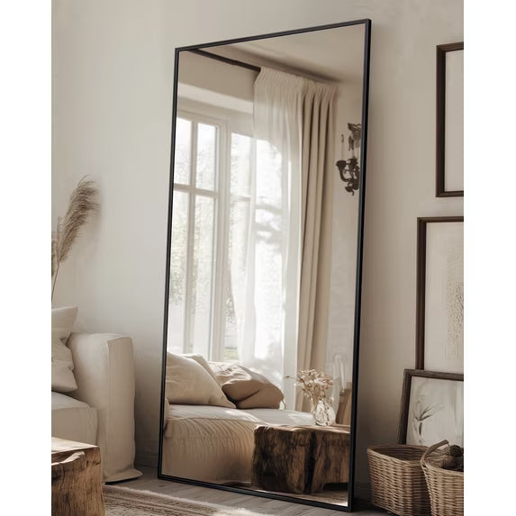 Antok Full Length Floor Mirror Rectangle Floor Standing Tall Mirror with Aluminum Frame, Leaning, Wall Mounted or Freestanding