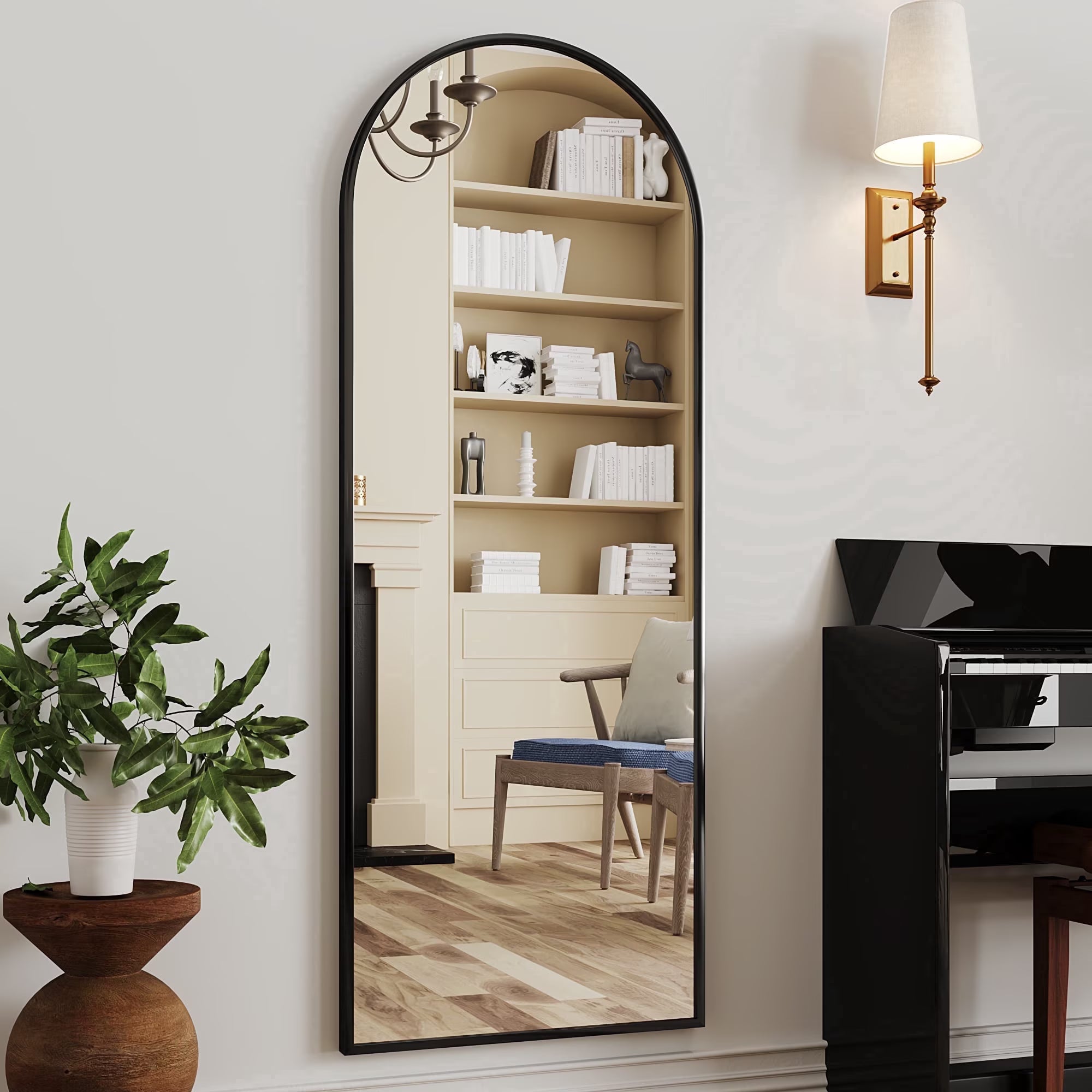 Antok Arched Full Length Mirror , Standing Floor Mirror with Black Frame, Durable Anti-Shatter Glass, Freestanding/Wall Mountable for Bedroom, Living Room, Dressing Room