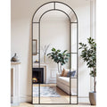 Antok 58"x 21" Arched Full Length Windowpane Mirror Metal Framed Wall Decor Floor Mirror, Black