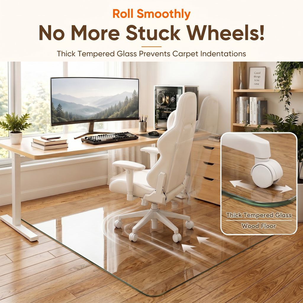 Antok Tempered Glass Chair Mat, 0.2" Heavy Duty & Scratch Resistant Desk Chair Mat, Rounded Corners & Polished Edges for Home, Office