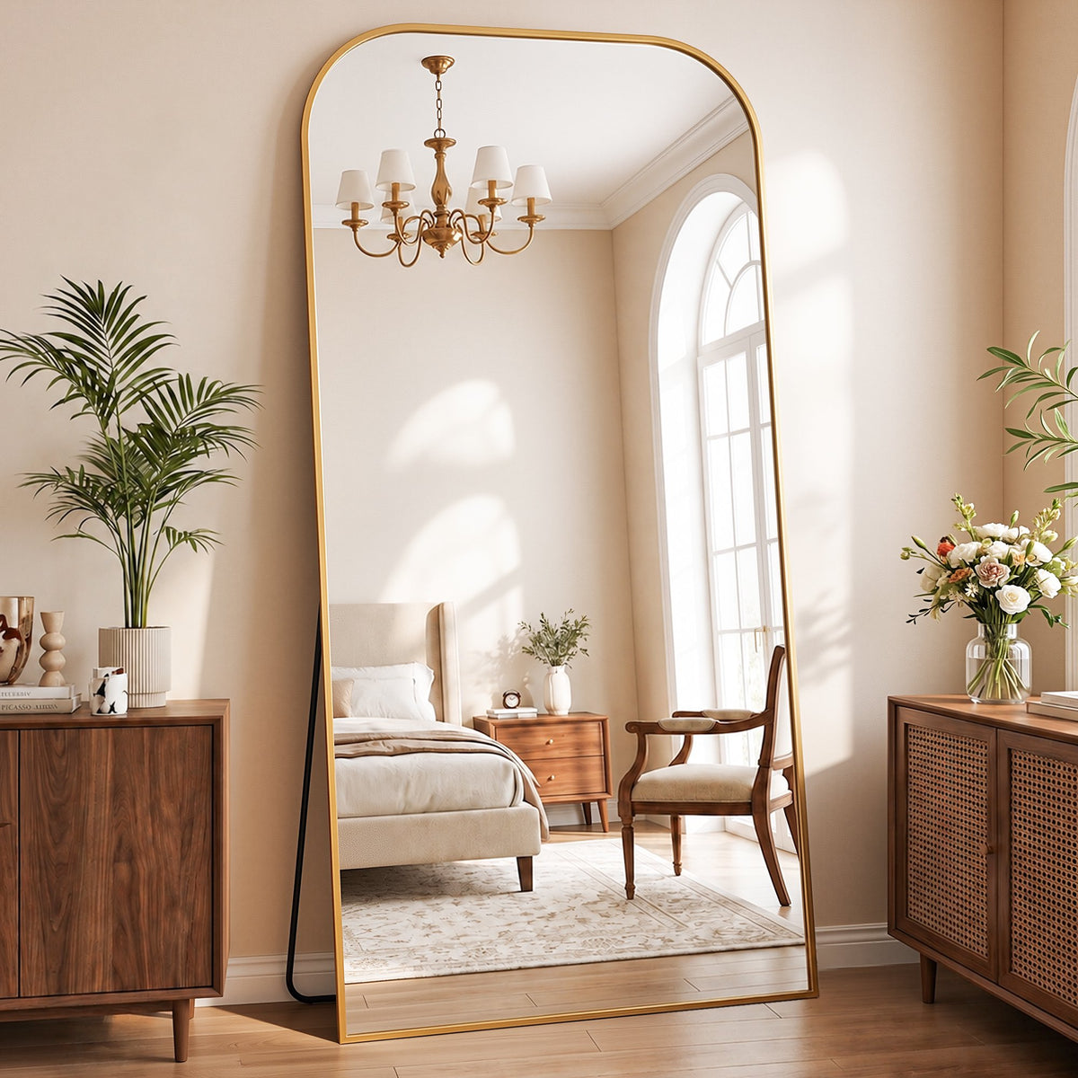 Antok Floor Mirror, Arched Full Body Standing Mirror for Bedroom & Living Room