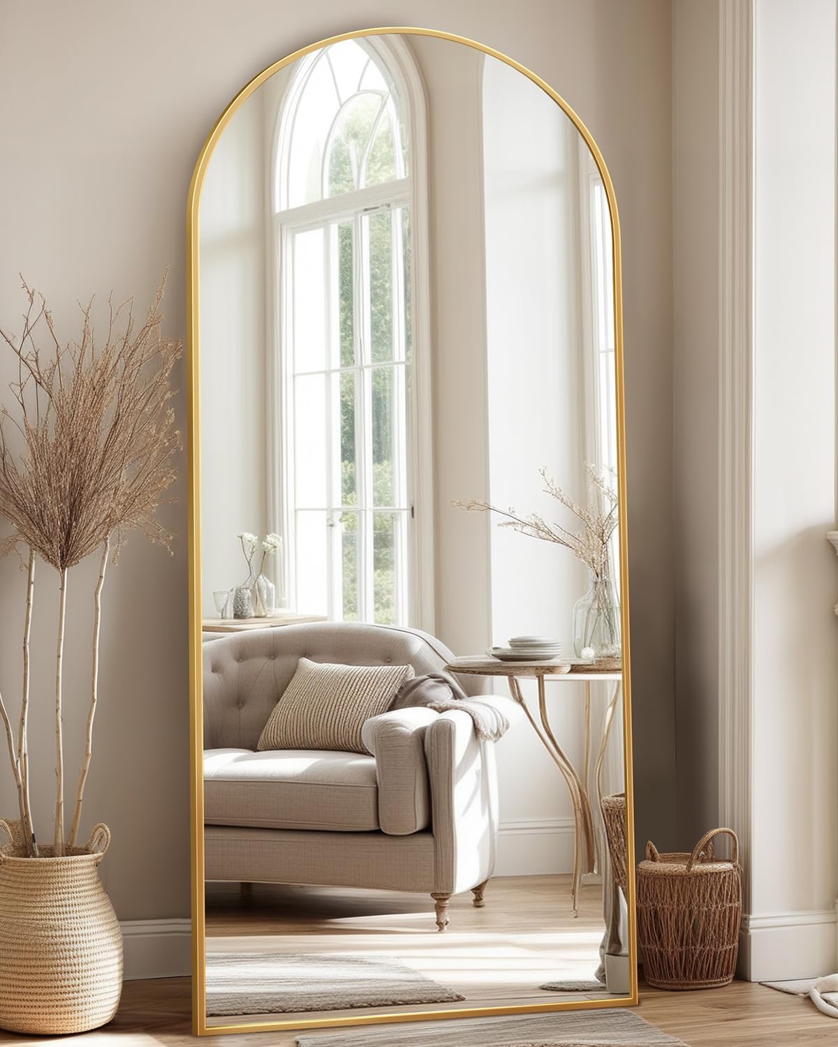 Antok Full Length Floor Mirror, Aluminum Frame, Free Standing/Wall Mount/Leaning for Bedroom, Living Room, Dressing Room