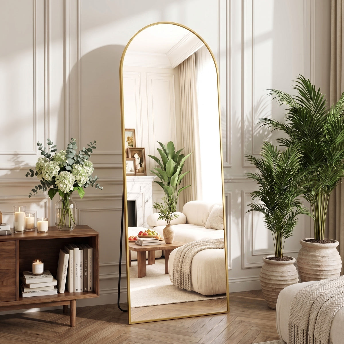 Antok Arched Full Length Floor Mirror Full Body Mirror with Stand, for Bedroom, Living Room, Cloakroom