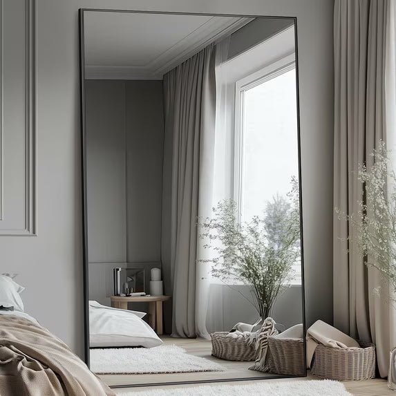Antok 72"x 44" Rectangle Full Length Mirror Standing Floor Mirror Stand Up Mirror, Black Frame