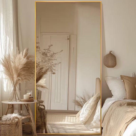 Antok 78"x 38" Rectangle Full Length Mirror Standing Floor Mirror Stand Up Mirror, Gold Frame