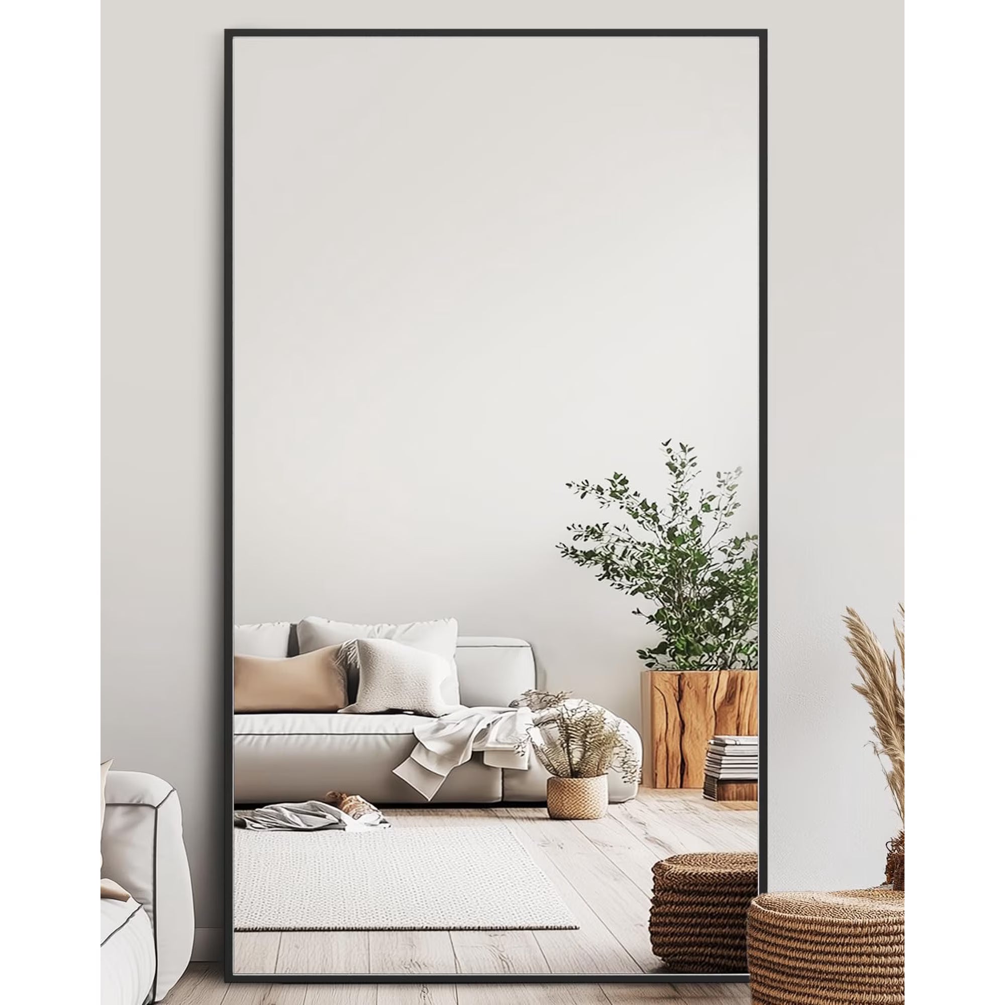Antok 88"x 44" Rectangle Full Length Mirror Standing Floor Mirror Stand Up Mirror, Black Frame