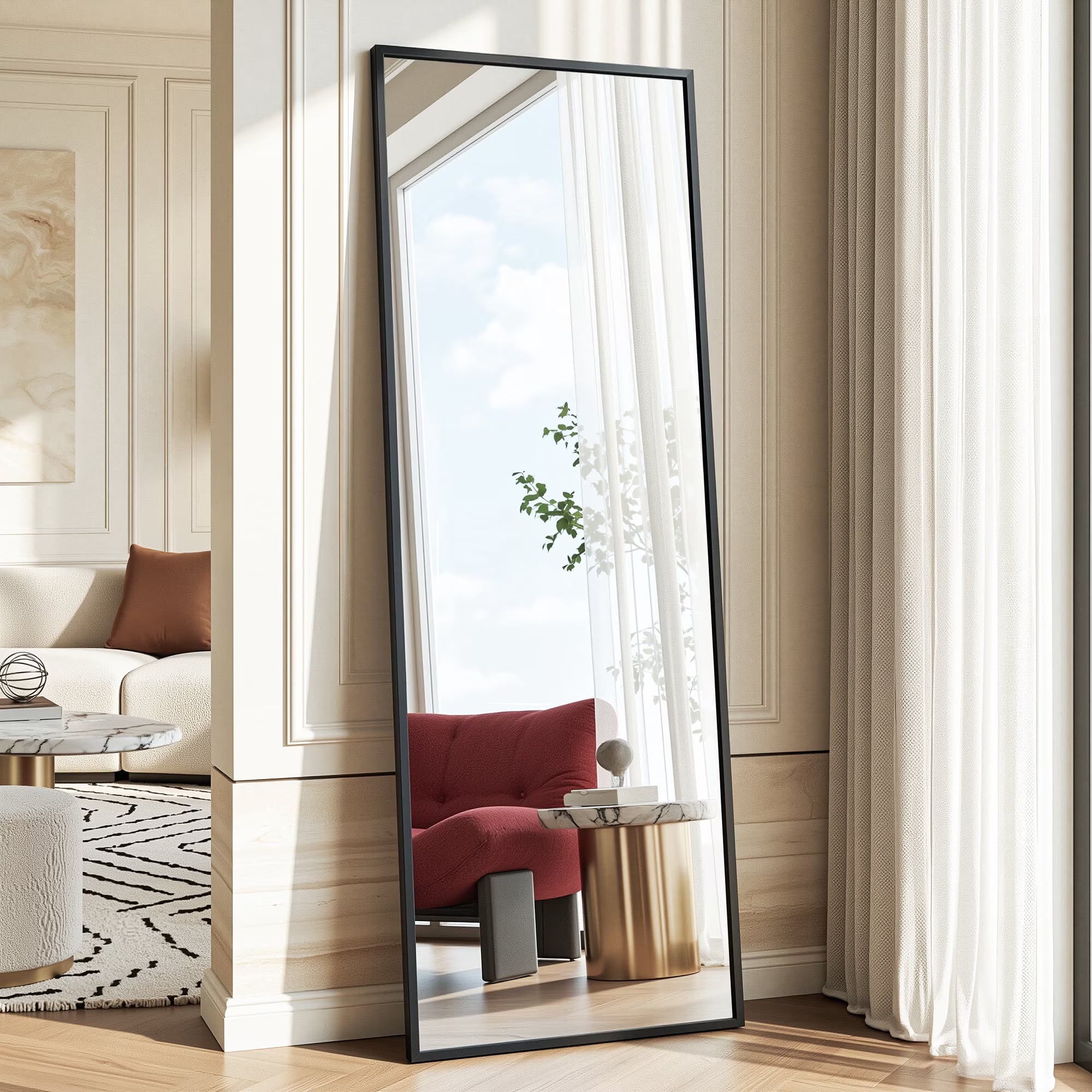 Antok 58"x 18" Rectangle Full Length Mirror Standing Floor Mirror Stand Up Mirror, Black Frame