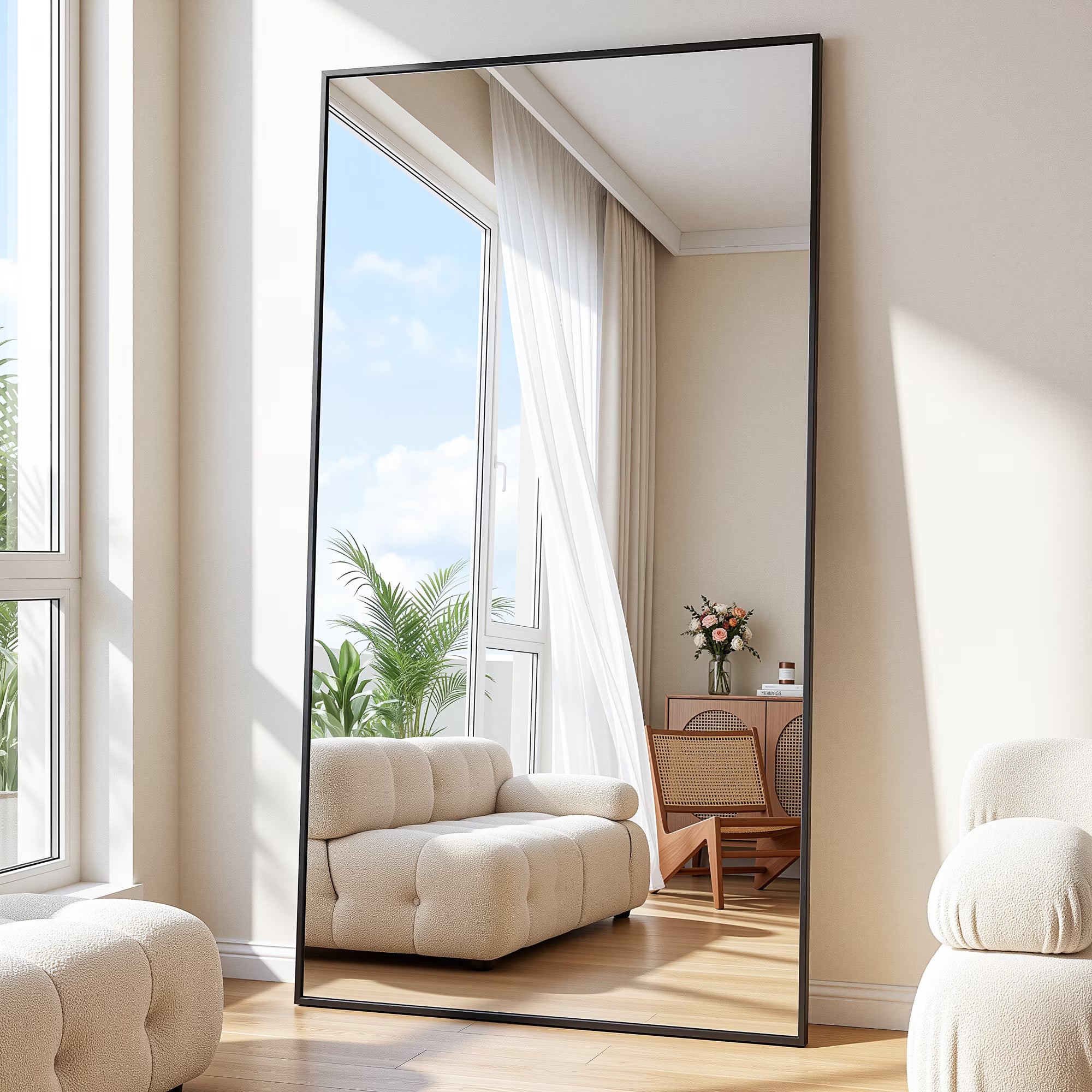 Antok 78"x 38" Rectangle Full Length Mirror Standing Floor Mirror Stand Up Mirror, Black Frame