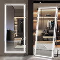 Antok 71"x30" LED Full Length Mirror, Freestanding & Wall-Mount Lighted Body Mirror, White
