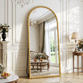 Antok 76“x34” Arched Full Length Mirror with Beading, Beaded Floor Length mirror, Freestanding Metal Frame Floor Mirror, Gold