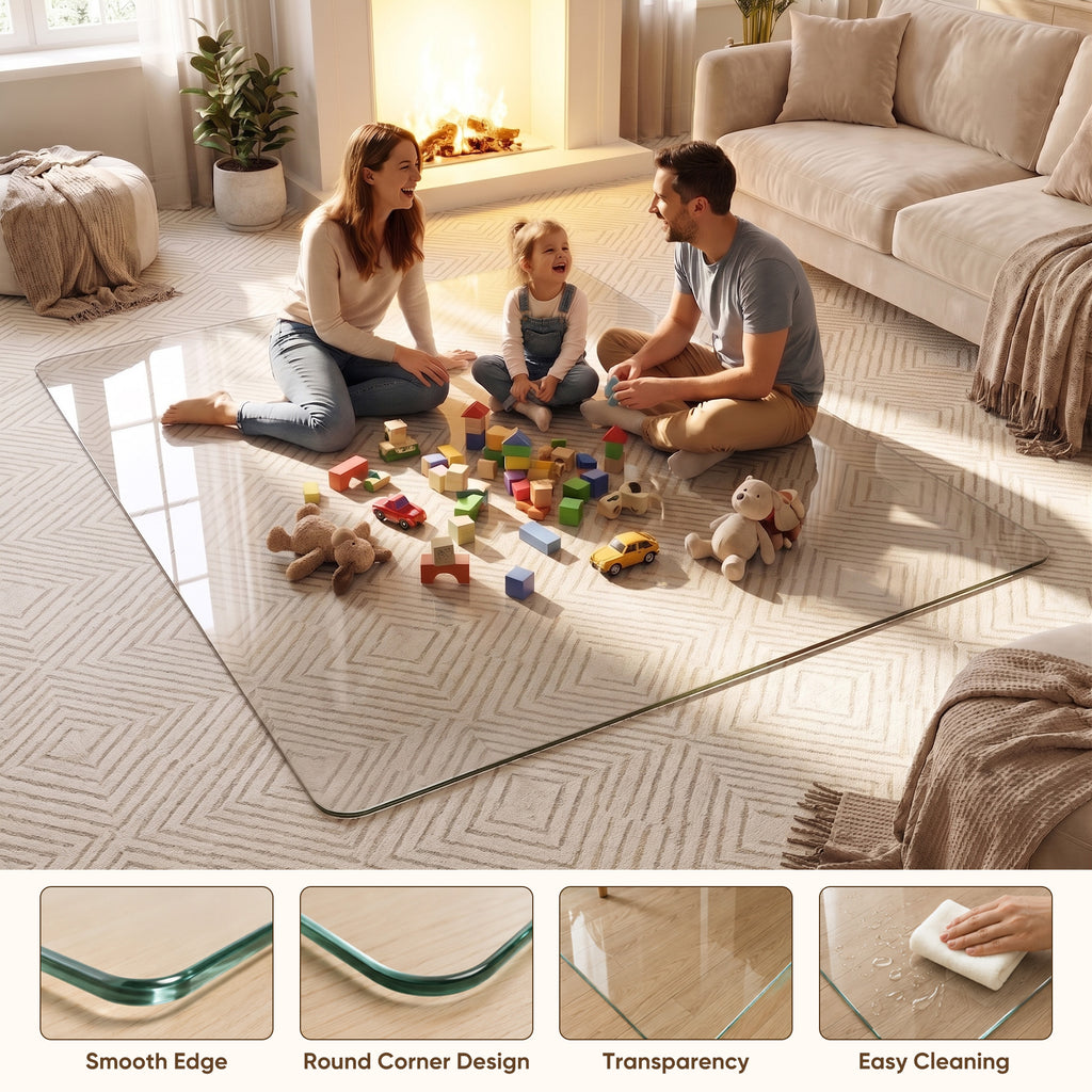 Antok Tempered Glass Chair Mat, Heavy Duty 0.2" Desk Chair Mat for Smooth Rolling at Home or Office
