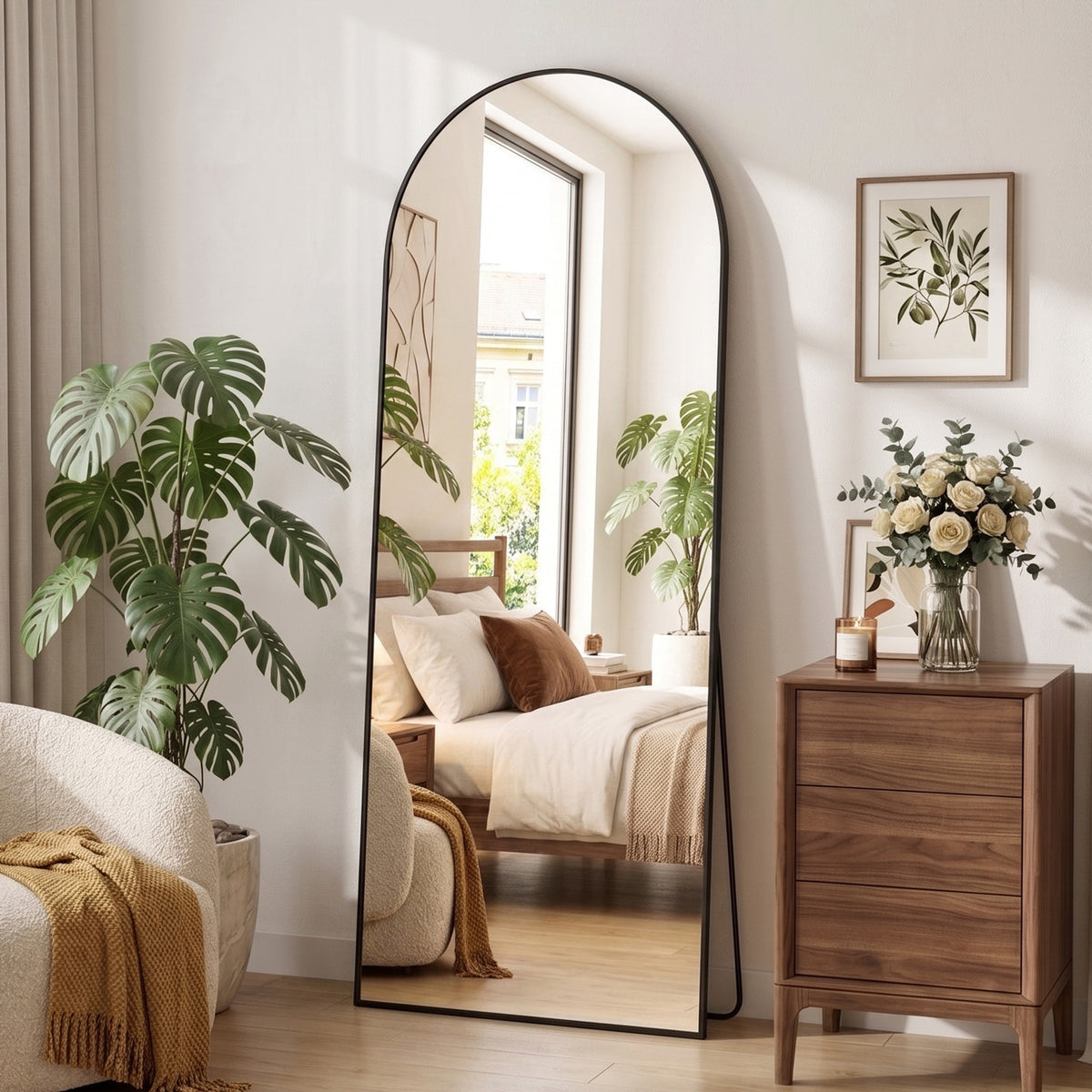Antok Arched Full Length Floor Mirror Full Body Mirror with Stand, for Bedroom, Living Room, Cloakroom