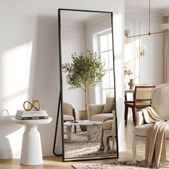 Antok Full Length Floor Mirror Rectangle Floor Standing Tall Mirror with Aluminum Frame, Leaning, Wall Mounted or Freestanding