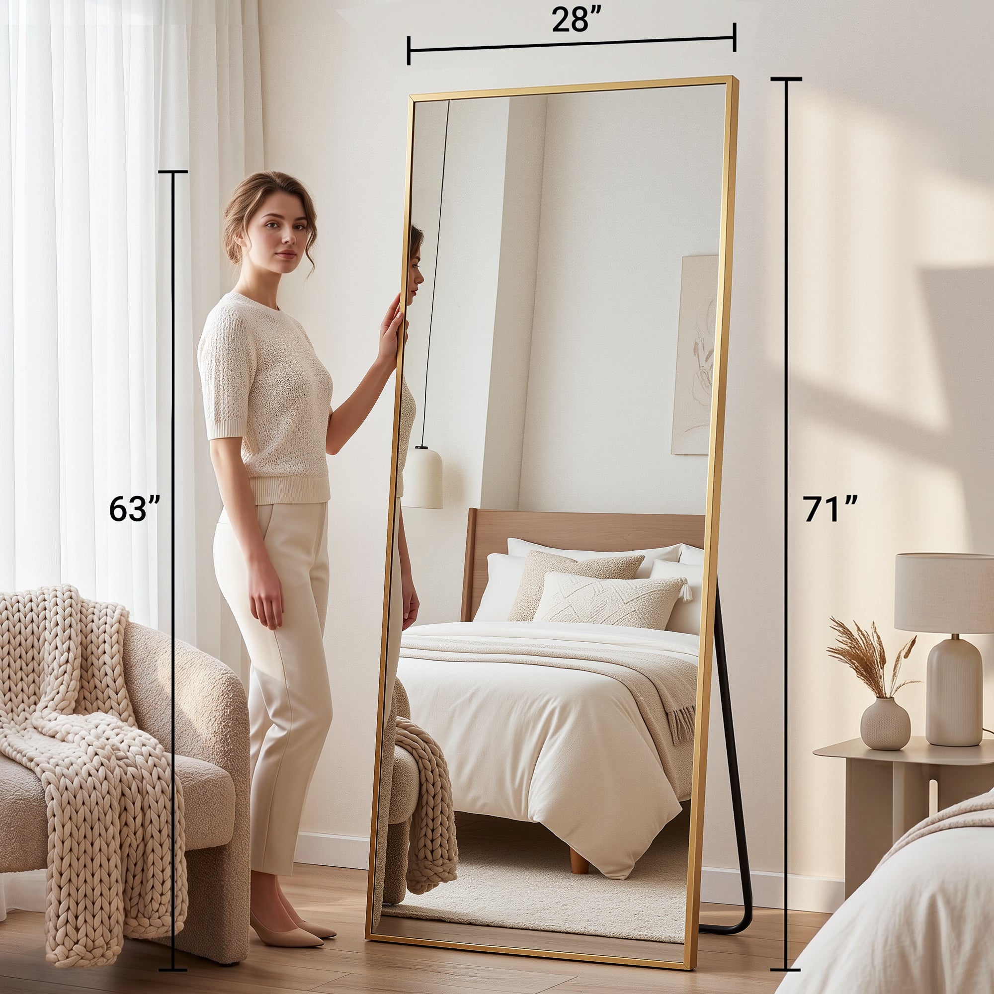 Antok Full Length Mirror, Wall Mounted Hanging Mirror with Aluminum Alloy Frame